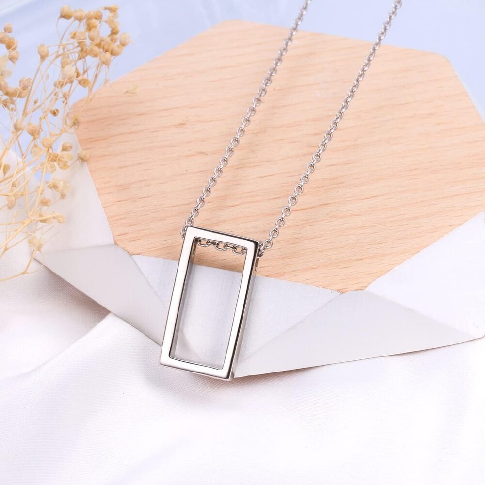 Delicate Adjustable Silver Rectangle Pendant Neck… - image 3